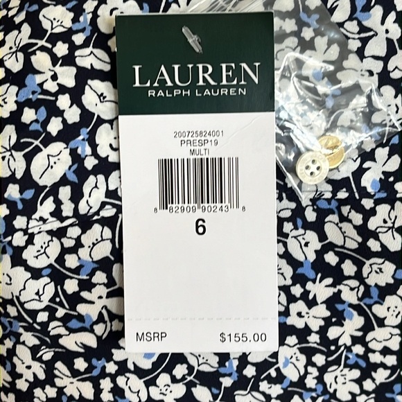 Brand New Lauren Ralph Lauren Paisley Floral 3/4 Sleeve Button Up Collared Dress - Picture 5 of 13